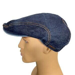 Wigens Denim Cabbie Cap Mens 60 Indigo Blue Denim Contrast Stitch Ivy Flat Hat